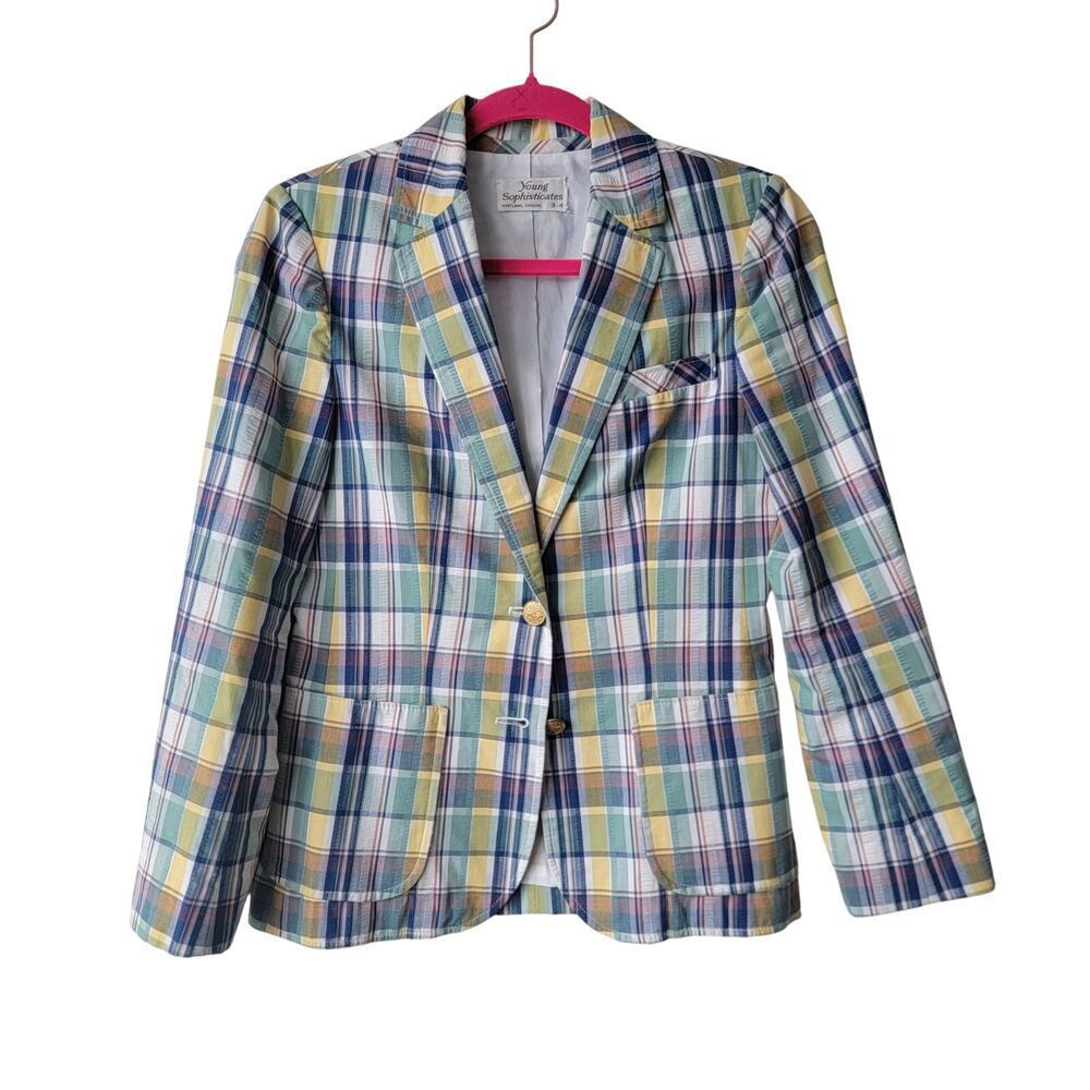 Sophisticates by Pendleton Plaid Jacket Blue Yellow Size 4 VTG